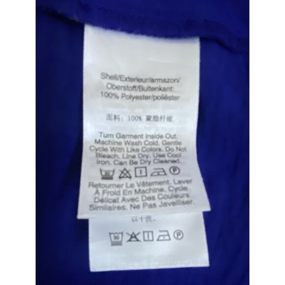 DKNY Tie Neck Dress Berry Blue Mini Short Sleeve Ruffled Tiered 6 S - Picture 8 of 8